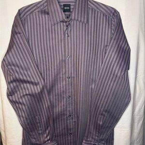 Boss Men's Dark Purple Striped Dress Shirt